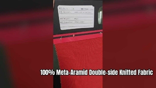 Productnaam: 100% meta-aramide dubbelzijdig gebreide stof Gewicht: 400 g/m² Breedte: 180 cm