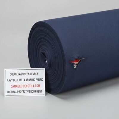 Kleurvastheid Niveau 5 Marine Blue Meta Aramid Stof Biedt beschadigde lengte 4,5 cm Ontworpen voor thermische beschermingsapparatuur